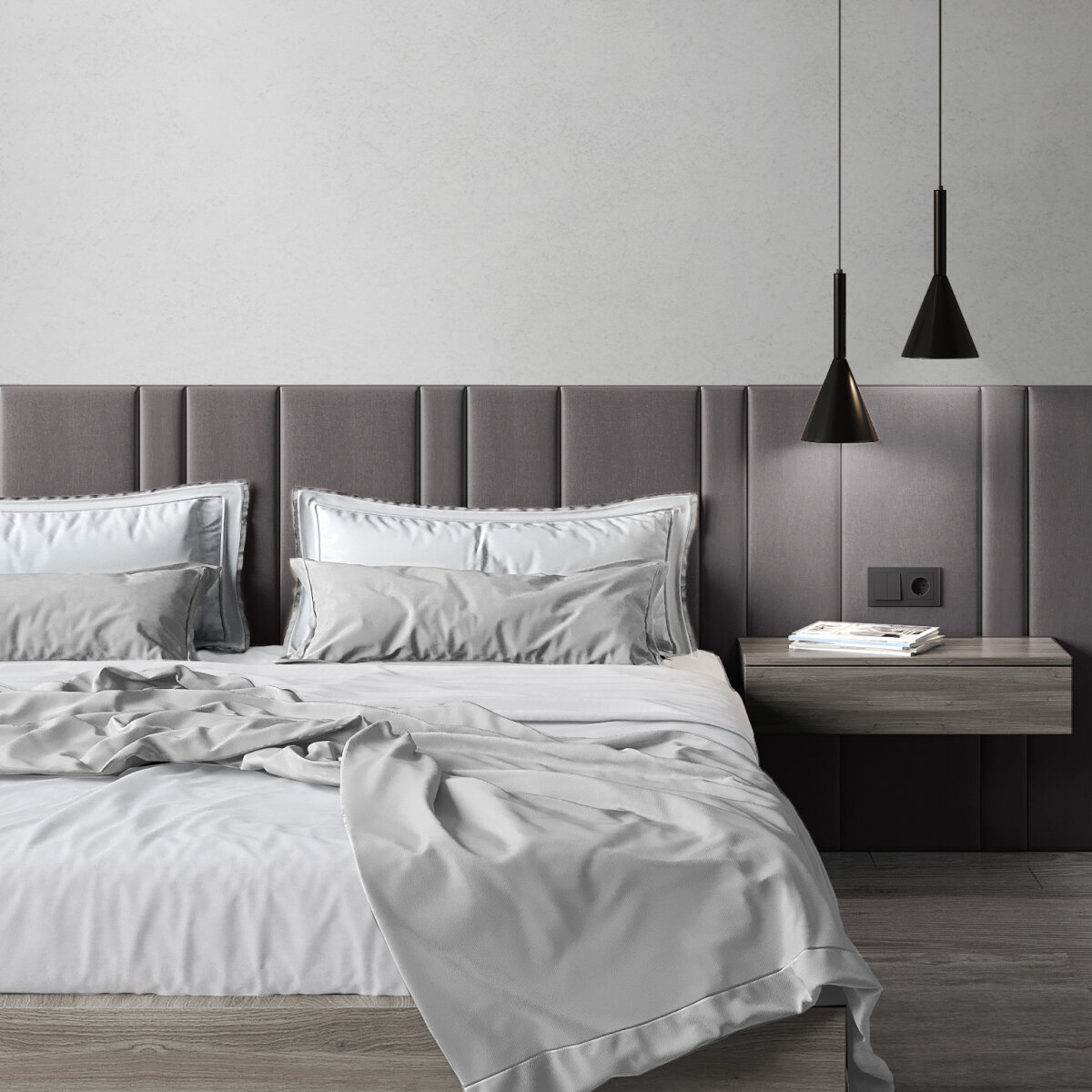 фото Мягкая стеновая панель "Berg decor" 100х30х3см велюр темный теплый серый (6 шт)