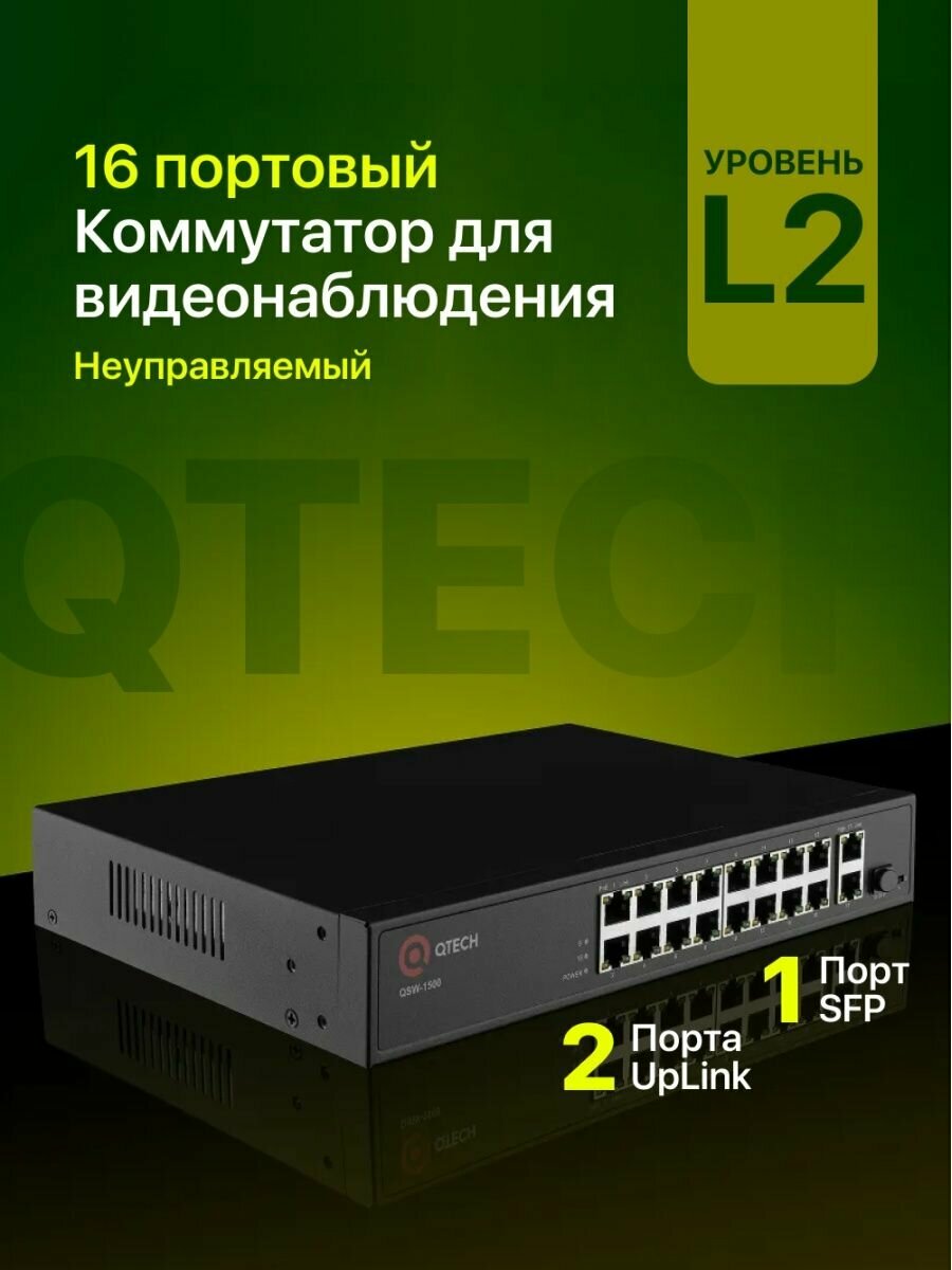 Рoe коммутатор 16 портовый неуправляемый, Switch 19" 1 SFP