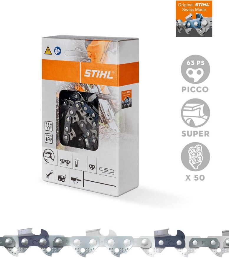 Цепь для бензопил STIHL, 3/8 дюйма, 1,3 мм, 50 звеньев, модель 63P