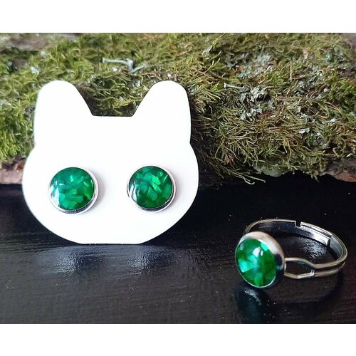 фото Комплект бижутерии комплект украшений с перламутром.изумрудный оттенок.кольцо и серьги: серьги, кольцо, перламутр, размер кольца 17.55, зеленый, серебряный нет бренда