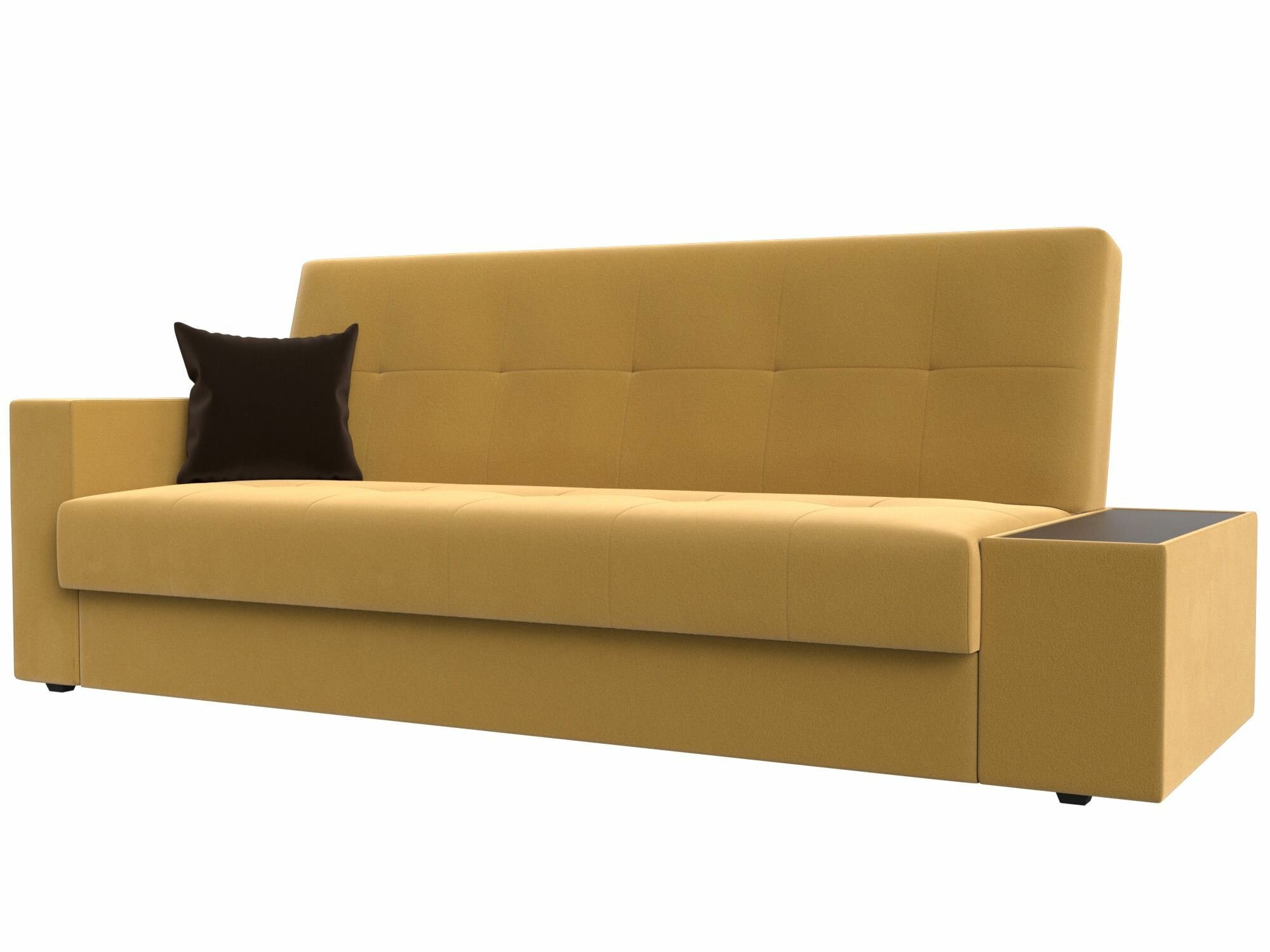 фото Диван-кровать книжка Лига-020 стол справа, Микровельвет желтый, подушка коричневая