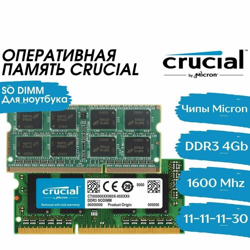 Оперативная память Crucial 4Gb DDR3 1600 МГц CL11 для ноутбука 73200₽