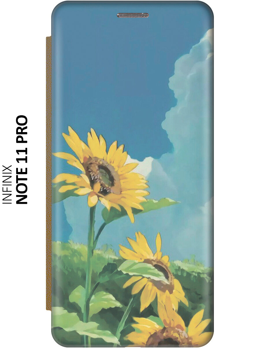 Чехол-книжка Три подсолнуха в поле на Infinix Note 11 Pro / Инфиникс Нот 11 Про золотой