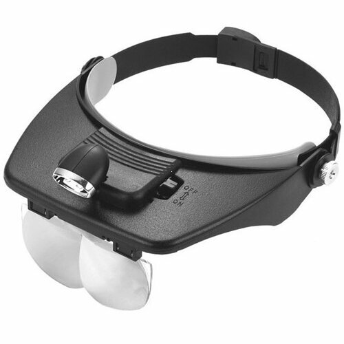 Лупа-очки налобная, бинокулярная с LED-подсветкой, со сменными линзами(1,2х1,8х2,5х3,5х) на батарейках