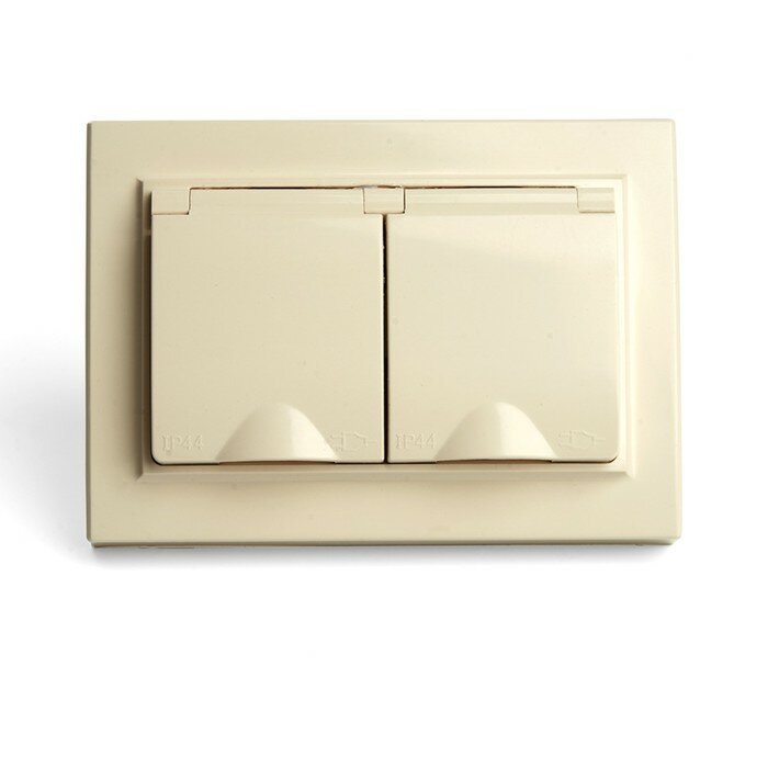 фото STEKKER Розетка 2-местная с/з с крышкой, STEKKER серия Эрна, PST16-9015-02, слоновая кость