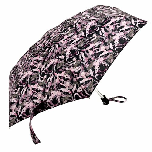 фото Мини-зонт fulton, механика, 5 сложений, купол 85 см., 6 спиц, чехол в комплекте, для женщин, черный, розовый