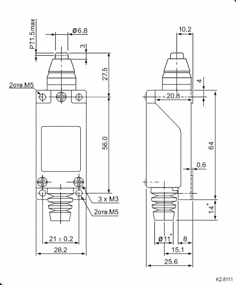Выключатель концевой KZ-8111 (TZ-8111) AI / IP64 / RUICHI / пластиковый регулируемый ролик — фото 5