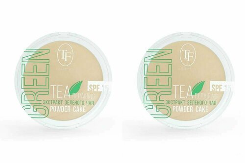 TF Cosmetics Пудра для лица Green Tea, тон 02 Слоновая кость, SPF 15, 2 шт