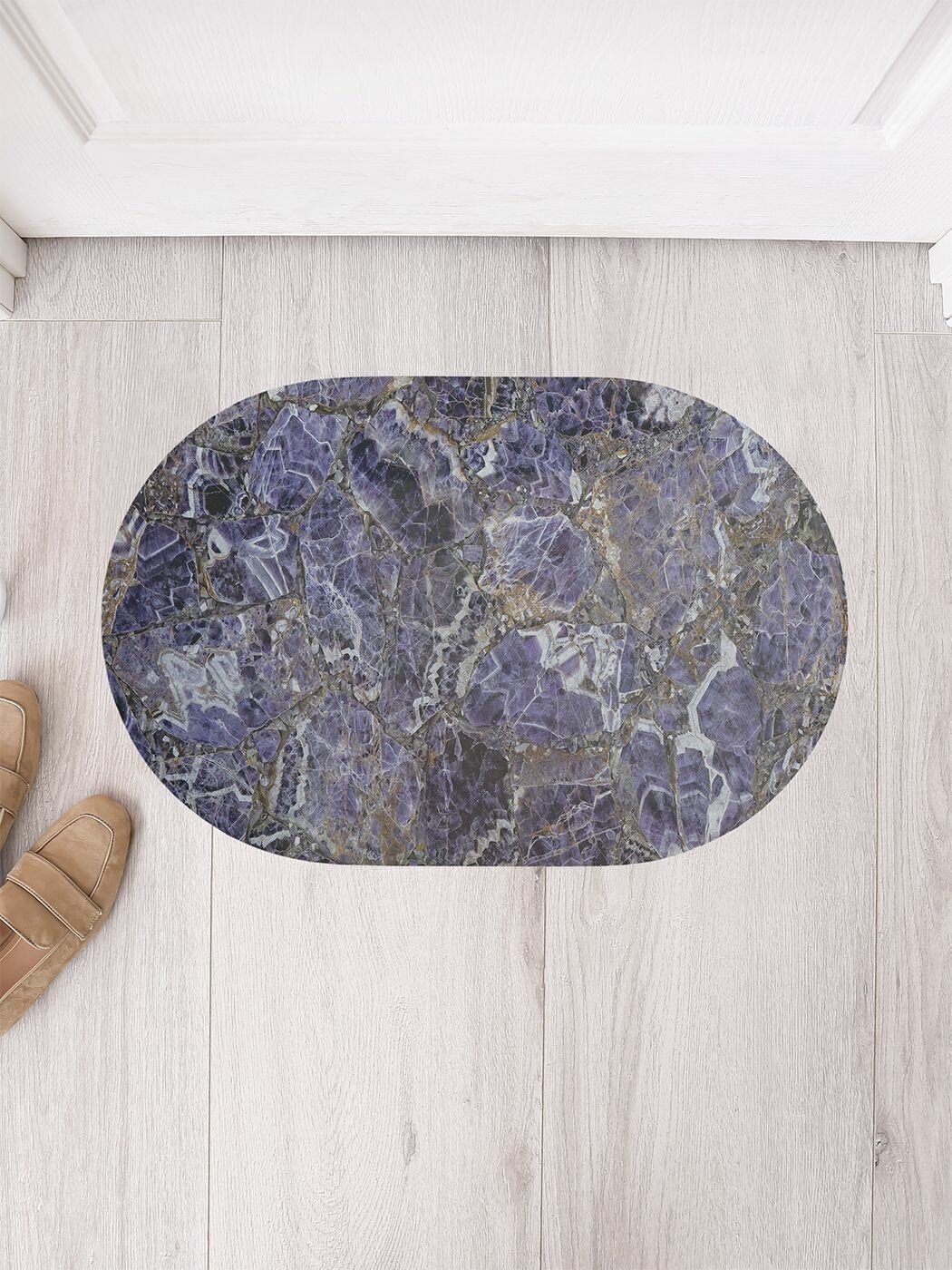 Коврик придверный грязезащитный в прихожую с принтом "Таинства Вселенной" JoyArty овальный 58x38 см