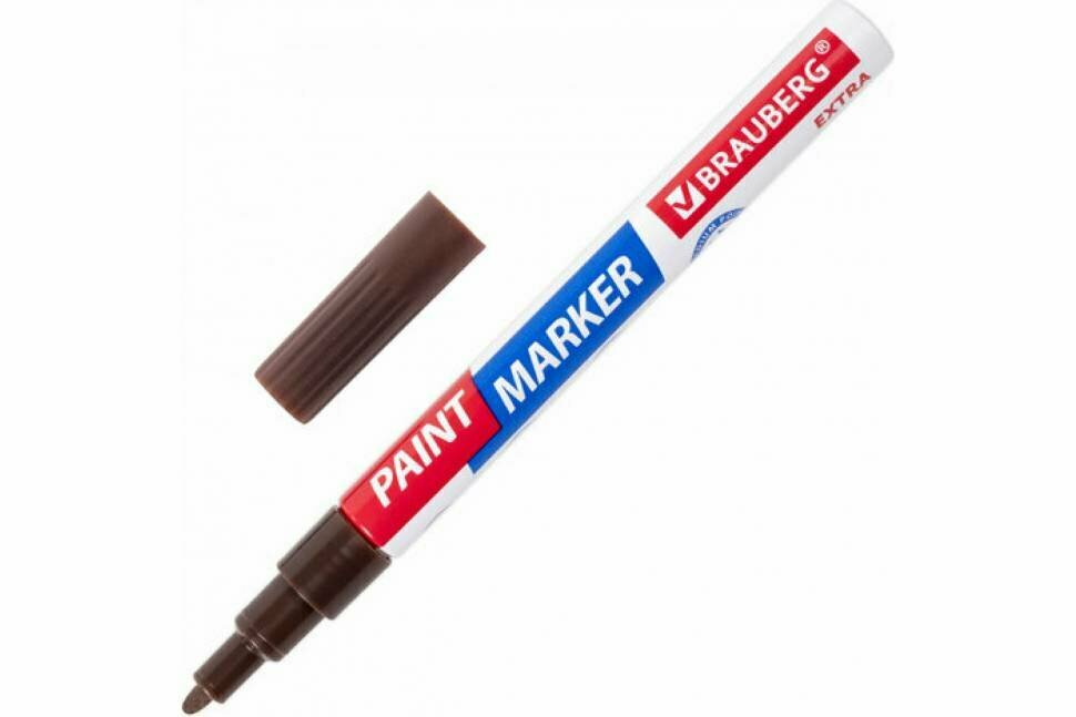 Лаковый маркер-краска BRAUBERG EXTRA paint marker 2 мм коричневый улучшенная нитро-основа 151975