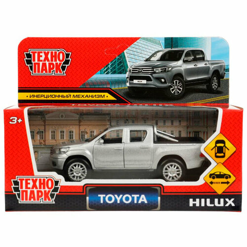 Модель HILUX-12-SR TOYOTA HILUX 12 см, двери, инерц, серебристый Технопарк в коробке модель hilux 12 bu toyota hilux 12 см двери инерц синий технопарк в коробке