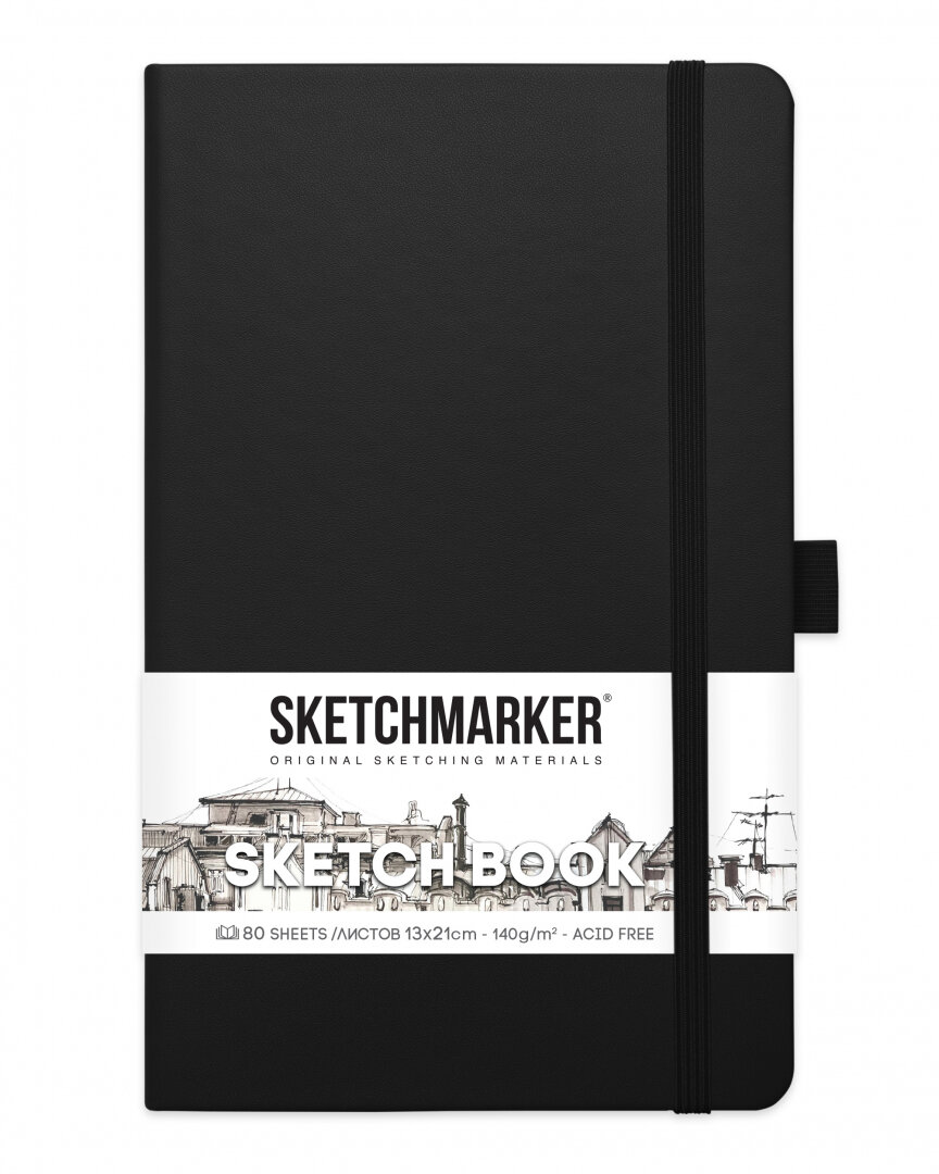 Sketchmarker Блокнот для зарисовок Sketchmarker 140г/кв. м 13*21см 80л твердая обложка Черный