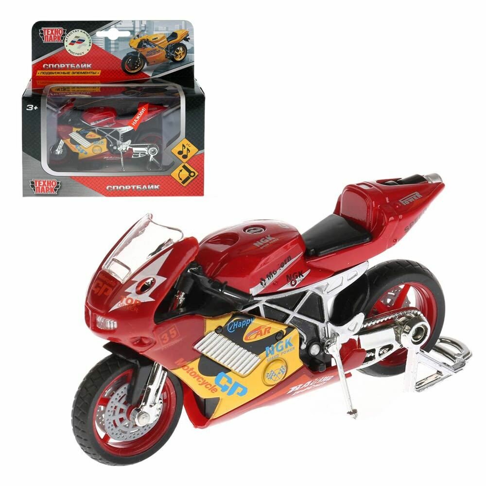 Модель Мотоцикл Спортбайк 11,5 см красный металл (звук) Технопарк 532116-R