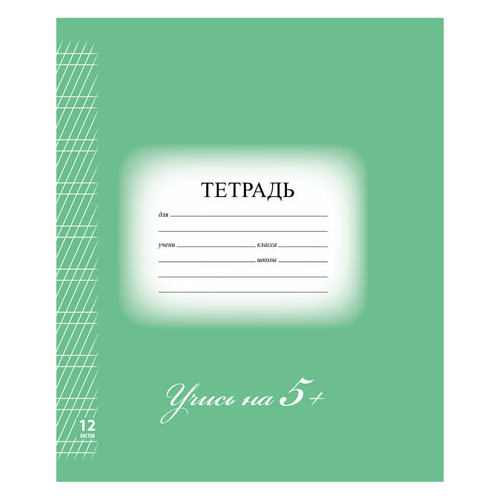 Тетрадь 12 л. BRAUBERG ЭКО 5-КА, частая косая линия, обложка плотная мелованная бумага, зеленая, 104766