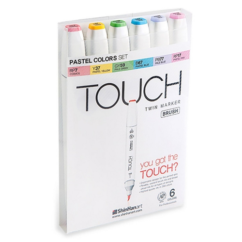 набор акварельных маркеров 20 цветов soulart watercolor brush pen Touch Набор маркеров TOUCH BRUSH 6 цветов, пастельные тона 1200616