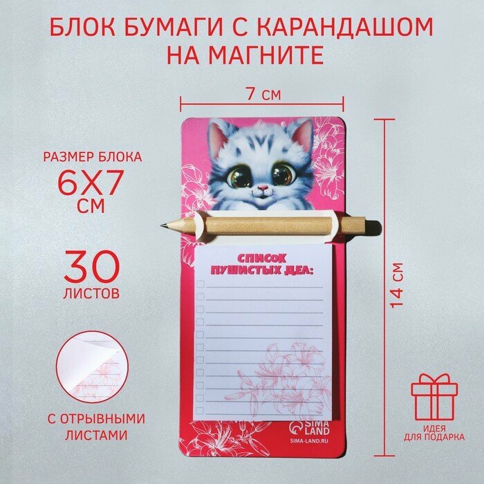 Подарочный набор Блок бумаги с карандашом на магните "Котик", 30 л