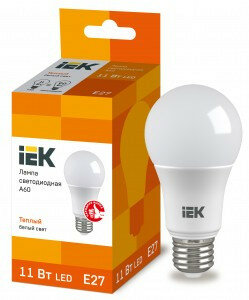 Светодиодная LED лампа IEK ЛОН A60 E27 11W(990lm) 3000K 2K 110x60 матовая ECO LLE-A60-11-230-30-E27 (упаковка 10 штук)