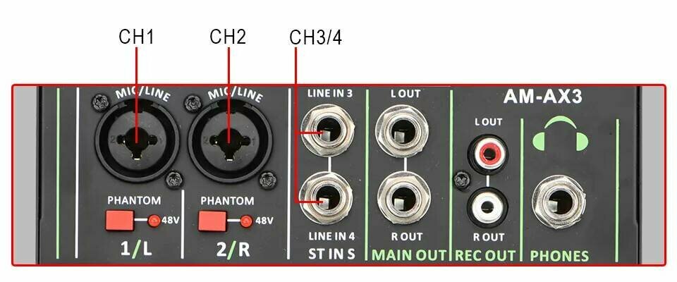 Беспроводной EQ звуковой микшер LOMEHO AM-AX3 , 2-моно/2-стерео канальный микшер, DJ-консоль с USB, Bluetooth — фото 5