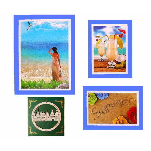 Фоторамка-самоклейка набор 3 шт Лето голубые сувенирное украшение ELG 485₽
