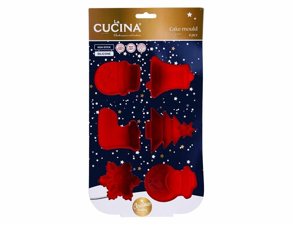 фото Набор силиконовых формочек джокаттоли для новогодней и рождественской выпечки, красные, 6 шт, Koopman International