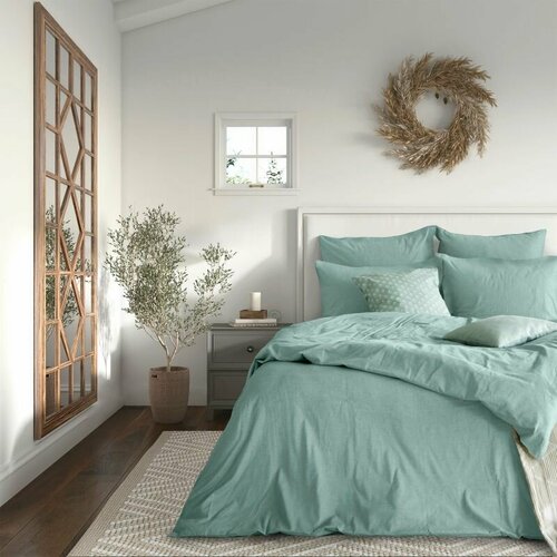 Двуспальный комплект постельного белья Verossa Melange Emerald с наволочками 70х70