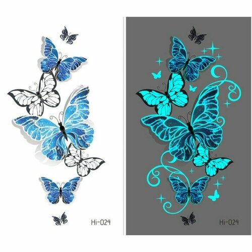 Татуировка на тело цветная фосфорная "Рой бабочек" 10,5х6 см/в упаковке: 1