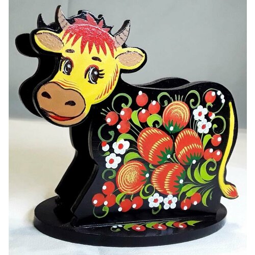 Салфетница корова С хохломской росписью