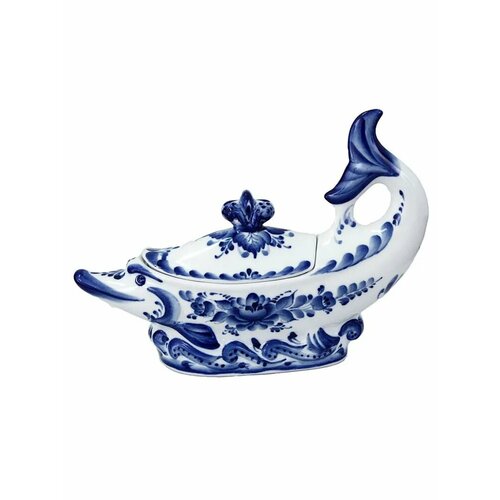 Икорница фарфоровая Галактика г Гжель Севрюжка Ручная роспись Высота 16 см 2743₽