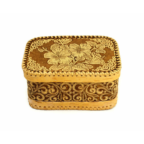 Батонница на шарнире Лилии 24х17х11 Шкатулка большая из бересты 2980₽