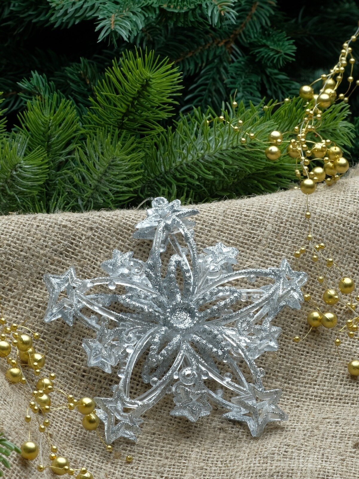 Рождественское украшение Снежинка серебристая 13 см
