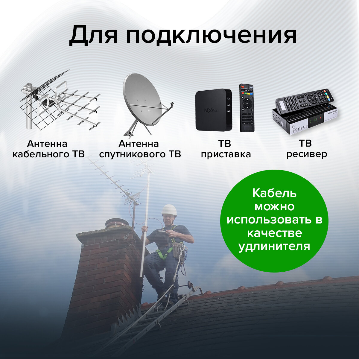 Greenconnect Кабель 10.0m антенный (коаксиальный) Male F81 / Male F81, резьба - фото №4