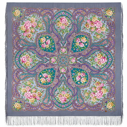 фото Платок павловопосадская платочная мануфактура, 146х146 см, розовый, серый