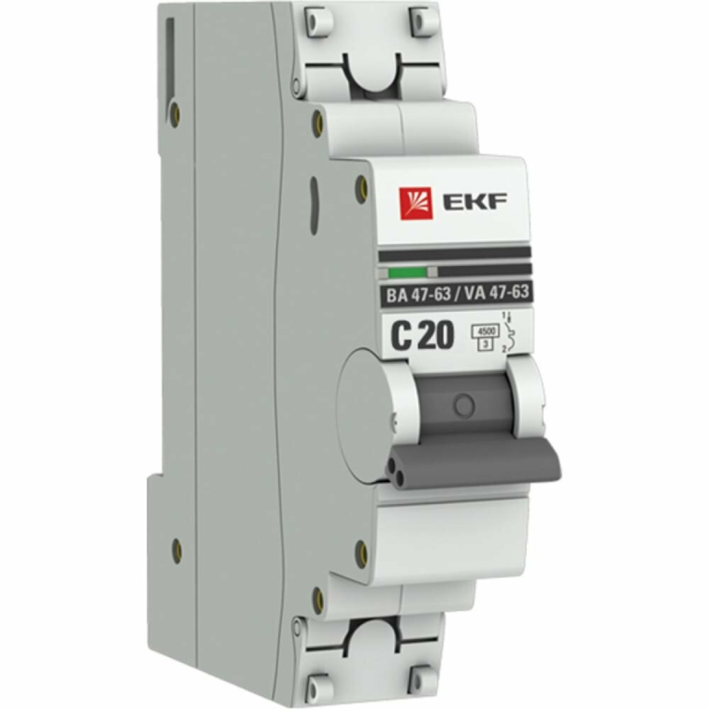 Автоматический выключатель EKF 1P 20А (C) 45kA ВА 47-63 PROxima mcb4763-1-20C-pro