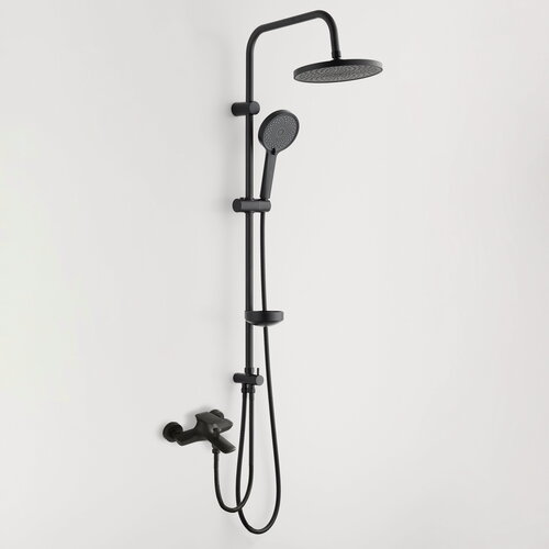 Изображение товара Черная матовая душевая стойка с тропическим душем и смесителем с изливом BOND B03-9588