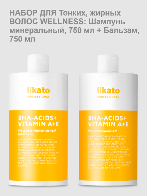 Likato набор для Тонких, жирных волос WELLNESS: Шампунь минеральный, 750 мл + Бальзам, 750 мл