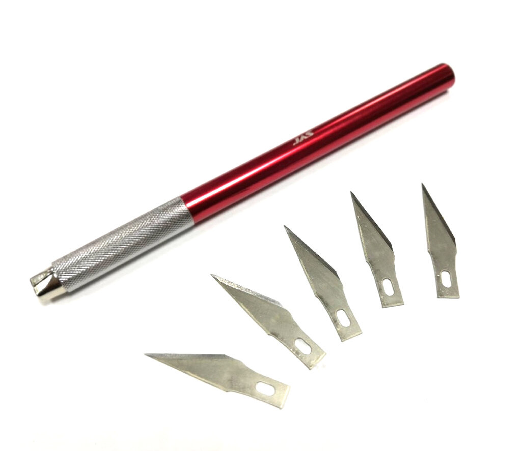 Нож с цанговым зажимом, алюминиевая ручка + 5 лезвий, JAS-4020