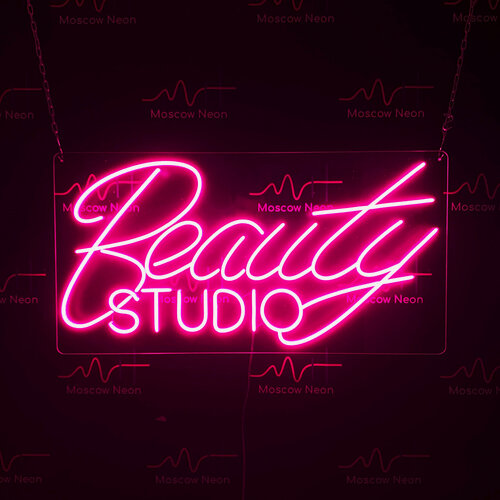 Изображение товара Неоновый светильник, неоновая светодиодная вывеска на стену, настенная неоновая лампа, надпись "Beauty Studio", 70 х 36 см