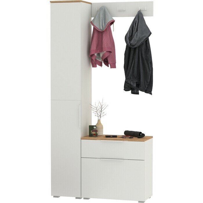 фото Прихожая Моби Октава 15, цвет белый шагрень/ дуб золотой/ фасады МДФ белый шагрень (1026982)