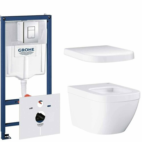 Комплект инсталляции GROHE Euro Ceramic с безободковым унитазом и сиденьем с микролифтом (NW0010-1/S) сливной механизм grohe rapid sl 42320000 белый