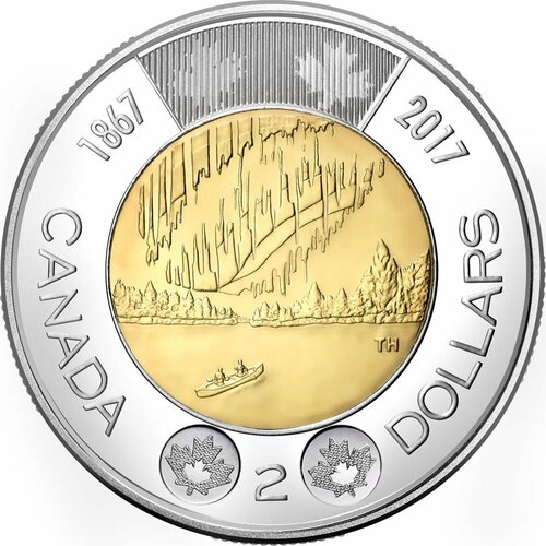 2 доллара 2017 Канада, 150 лет Конфедерации Канада - Полярное сияние канада 2 доллара 2017 г 100 лет битве при вими 2