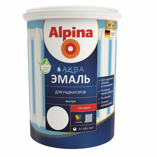 Эмаль акриловая Alpina аква для радиаторов, белая, 0.9 л