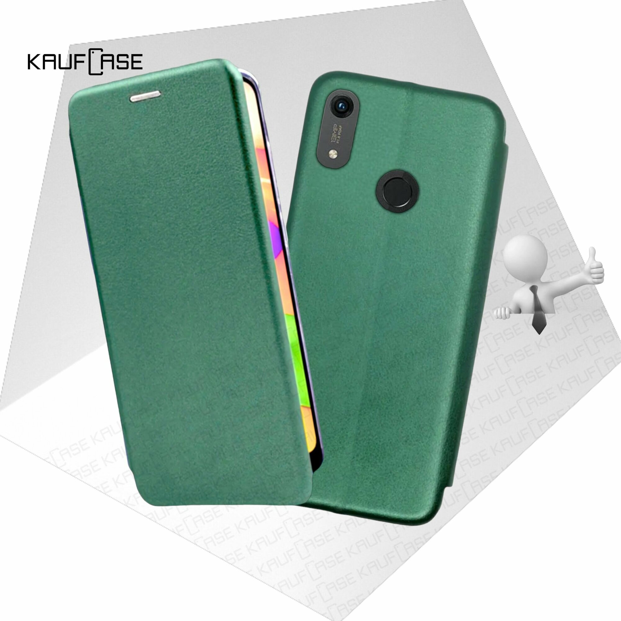 Чехол книжка KaufCase для телефона Huawei Honor 8A /8A Prime /8A Pro/ Y6 2019/ Y6s (6.09"), темно-зеленый. Трансфомер