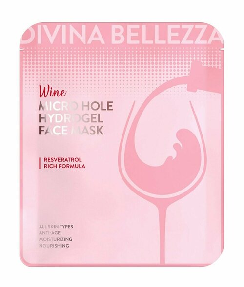 Гидрогелевая маска для лица с экстрактом красного вина DiVina Bellezza Micro Hole Wine Hydrogel Face Mask