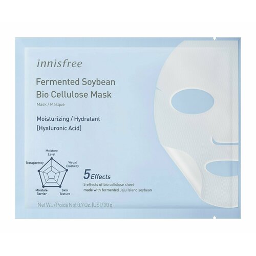 Биоцеллюлозная увлажняющая маска с ферментированной соей Innisfree Fermented Soybean Bio Cellulose Mask - Moisturizing Hyaluronic Acid маска для лица saturday skin охлаждающая биоцеллюлозная маска intense для интенсивного увлажнения