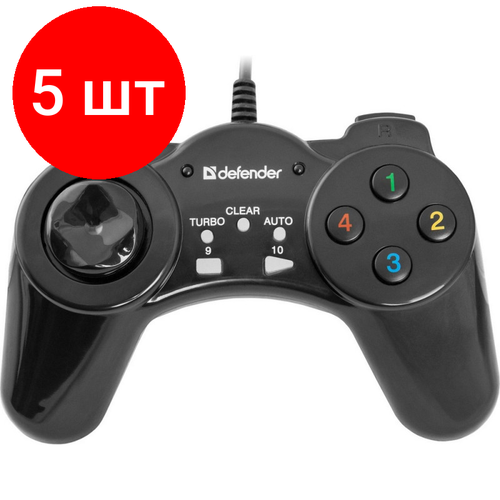 Комплект 5 штук Геймпад проводной PC Defender Vortex USB 64249 черный 336600₽