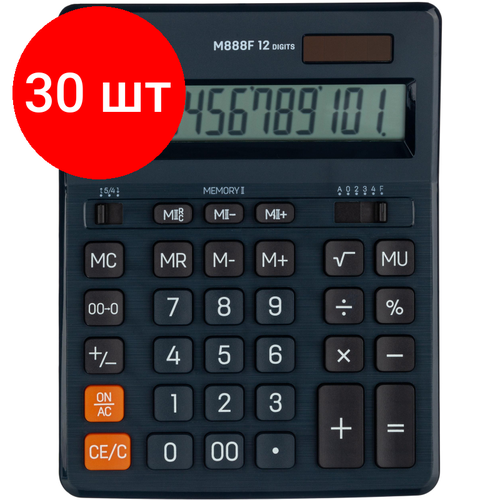 Комплект 30 штук, Калькулятор настольный полноразм. Deli EM888F, 12-р, дв. пит,202x159мм, т-син