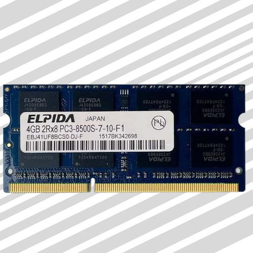 Оперативная память для ноутбука Elpida DDR3 4 ГБ 1066 МГц 1.5V CL7 SODIMM EBJ41UF8BCS0-DJ-F оперативная память elpida 4 гб ddr3 1333 мгц sodimm ebj41uf8bcs0 dj f