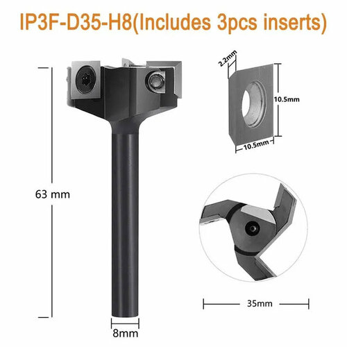 Dreanique фреза по дереву для выравнивания поверхности (D35 d8 Z3) IP3F-D35-H8 39872