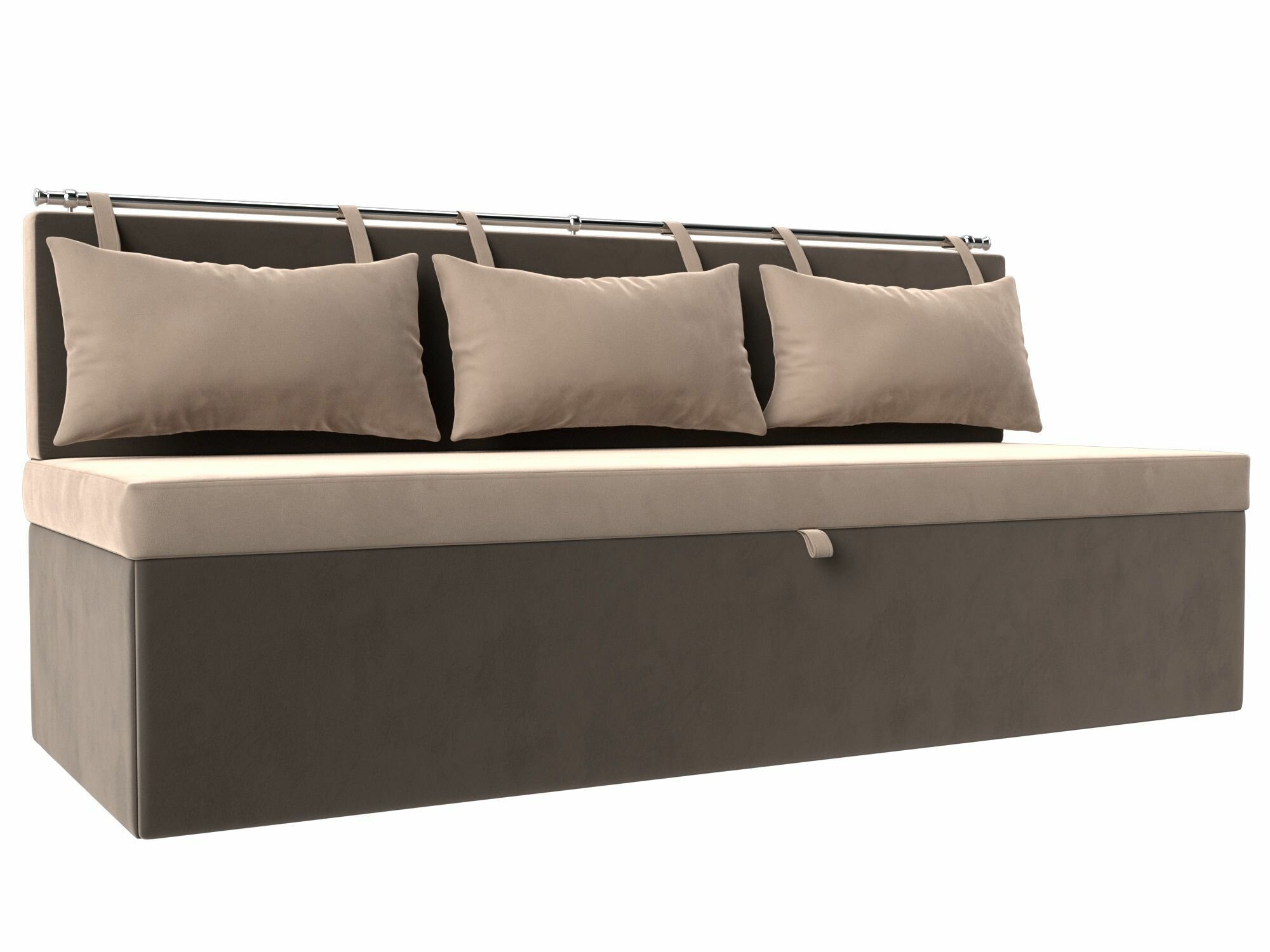 Кухонный прямой диван-кровать Метро, Велюр бежевый и коричневый