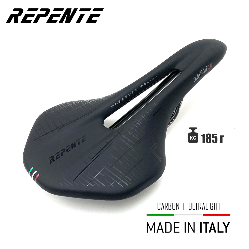 Велосипедное седло selle Repente Quasar 2.0 Aeron Black, 260х142 мм, вес 185 г. - легкое спортивное карбоновое, Италия